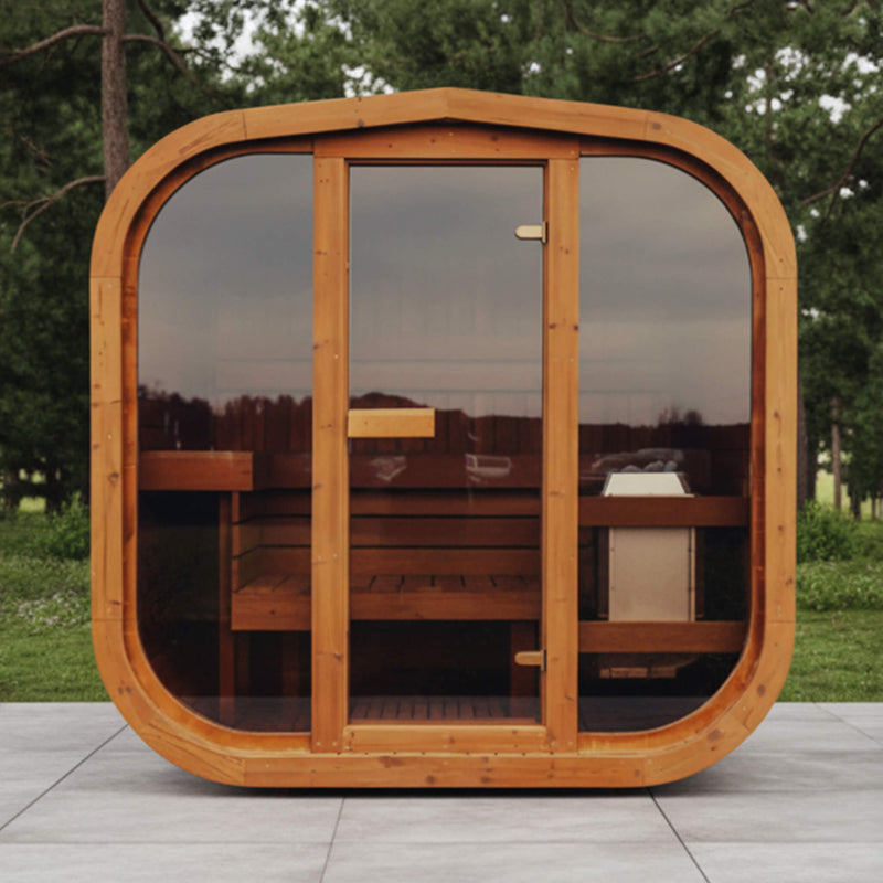 Premium 6-Person Outdoor Scandinavian ThermoWood Cube Sauna Kit With LED Lighting (SAK89146)
